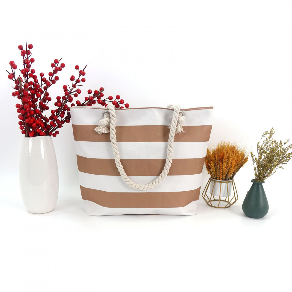 Large Canvas Striped Beach Tote Bag