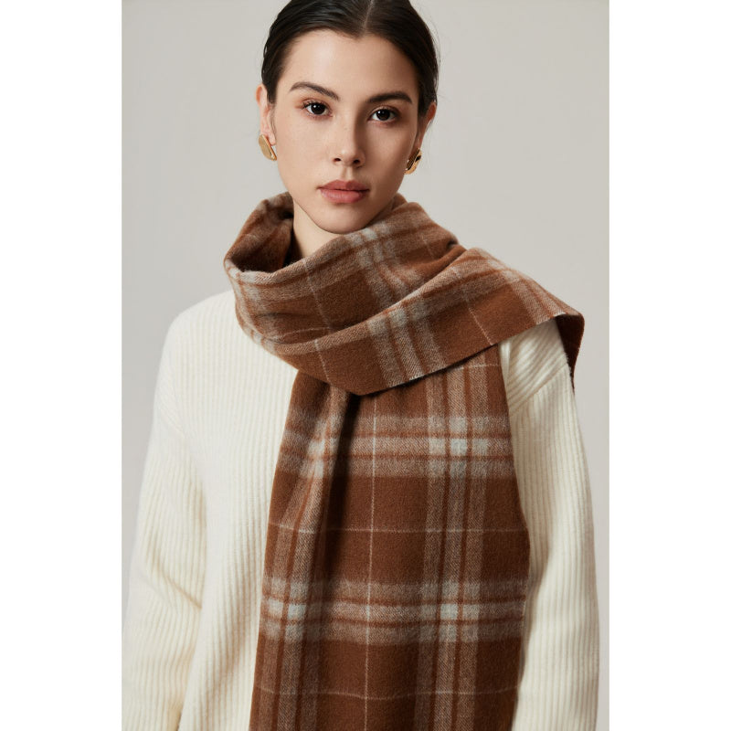 Classic Plaid Cashmere Scarf - Ash pink grid