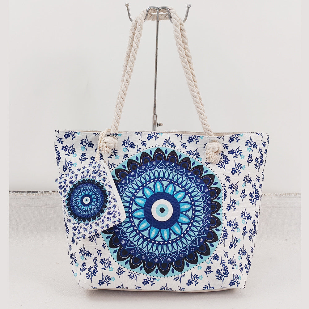 Boho Evil Eye Canvas Tote Bag
