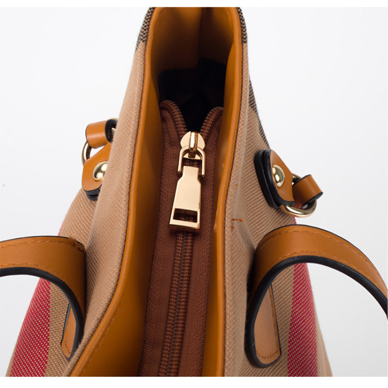 Classic Checkered Canvas & Leather Tote Bag