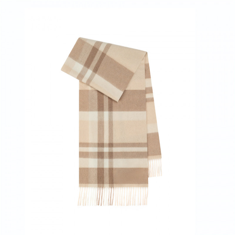 Classic Plaid Cashmere Scarf - Ash pink grid