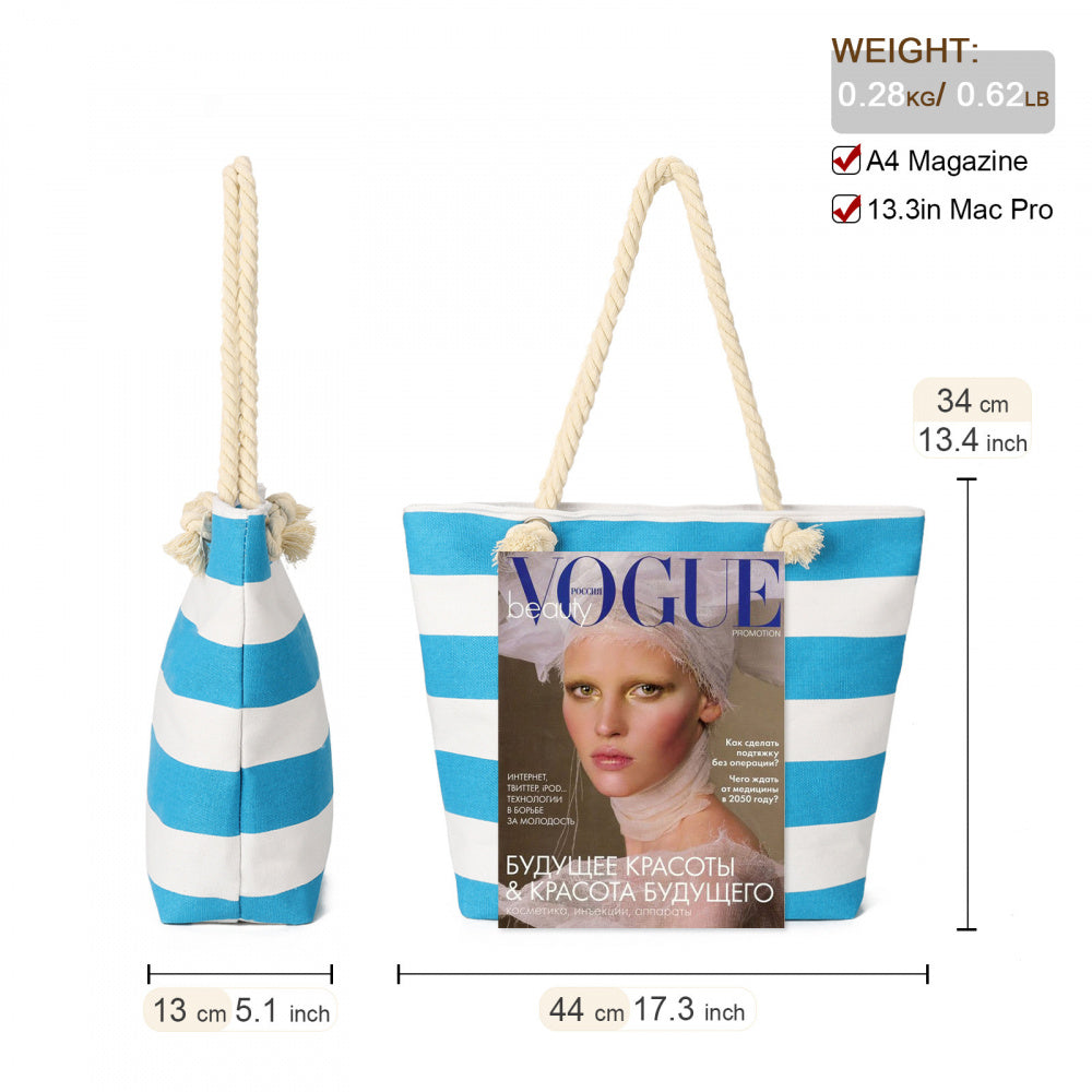 Large Canvas Striped Beach Tote Bag