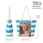 Large Canvas Striped Beach Tote Bag