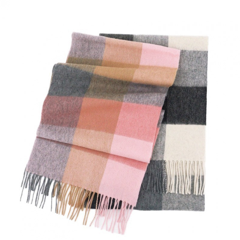 Classic Plaid Cashmere Scarf - Ash pink grid