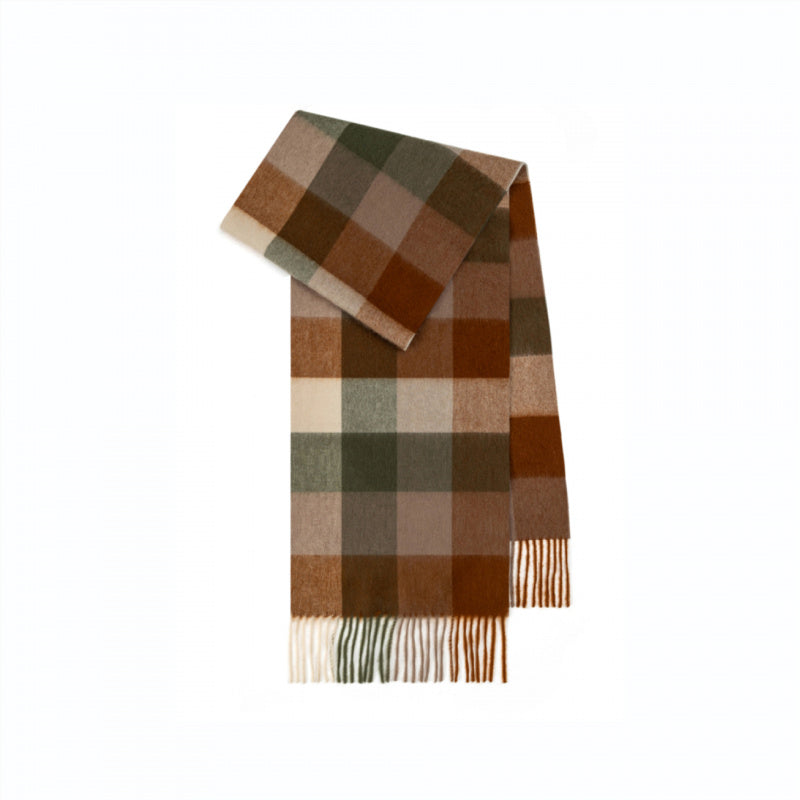 Classic Plaid Cashmere Scarf - Ash pink grid