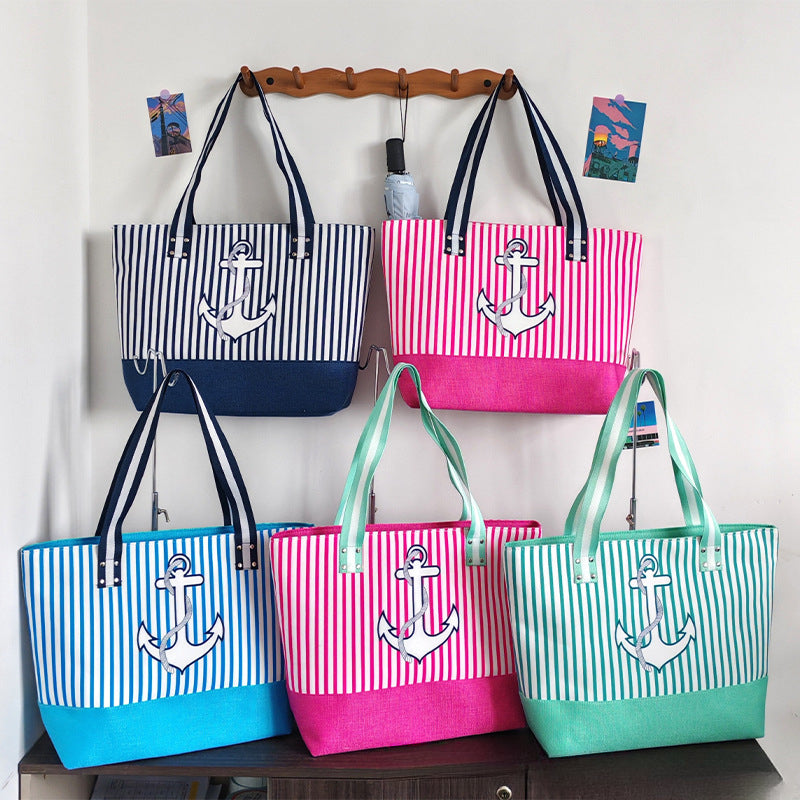 Large Nautical Canvas Beach Tote Bag