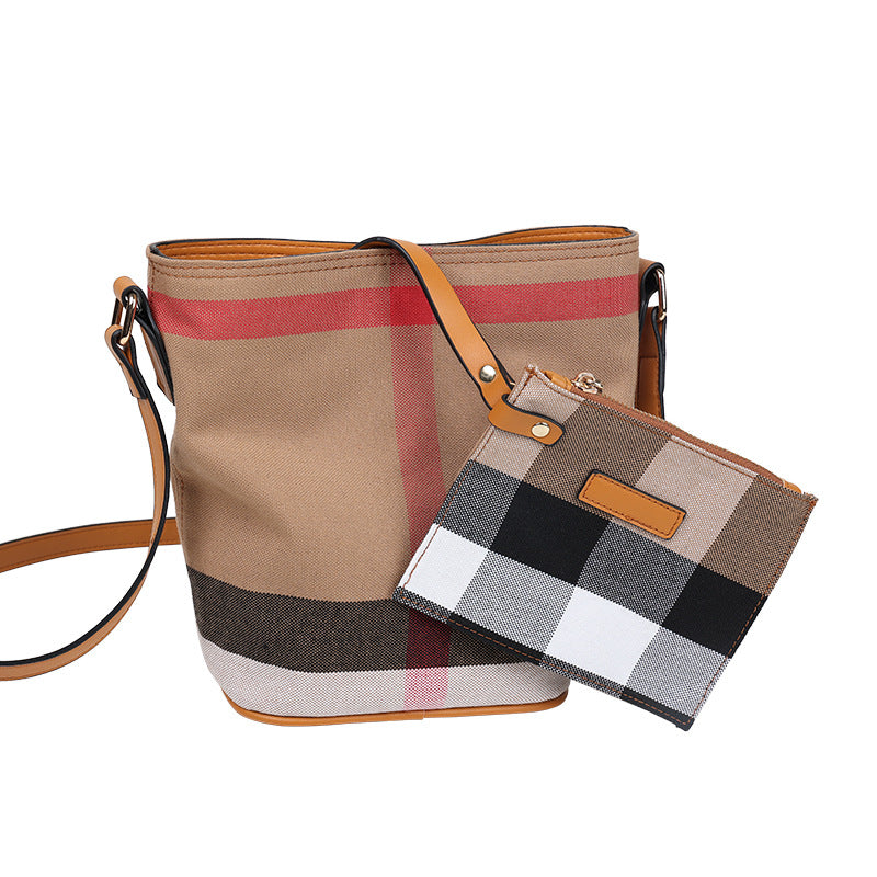 Plaid Crossbody Shoulder Bucket Bag