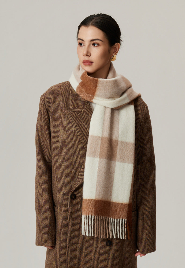 Classic Plaid Cashmere Scarf - Ash pink grid