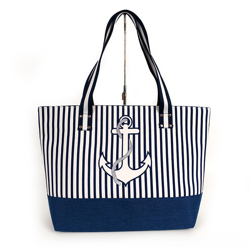 Large Nautical Canvas Beach Tote Bag