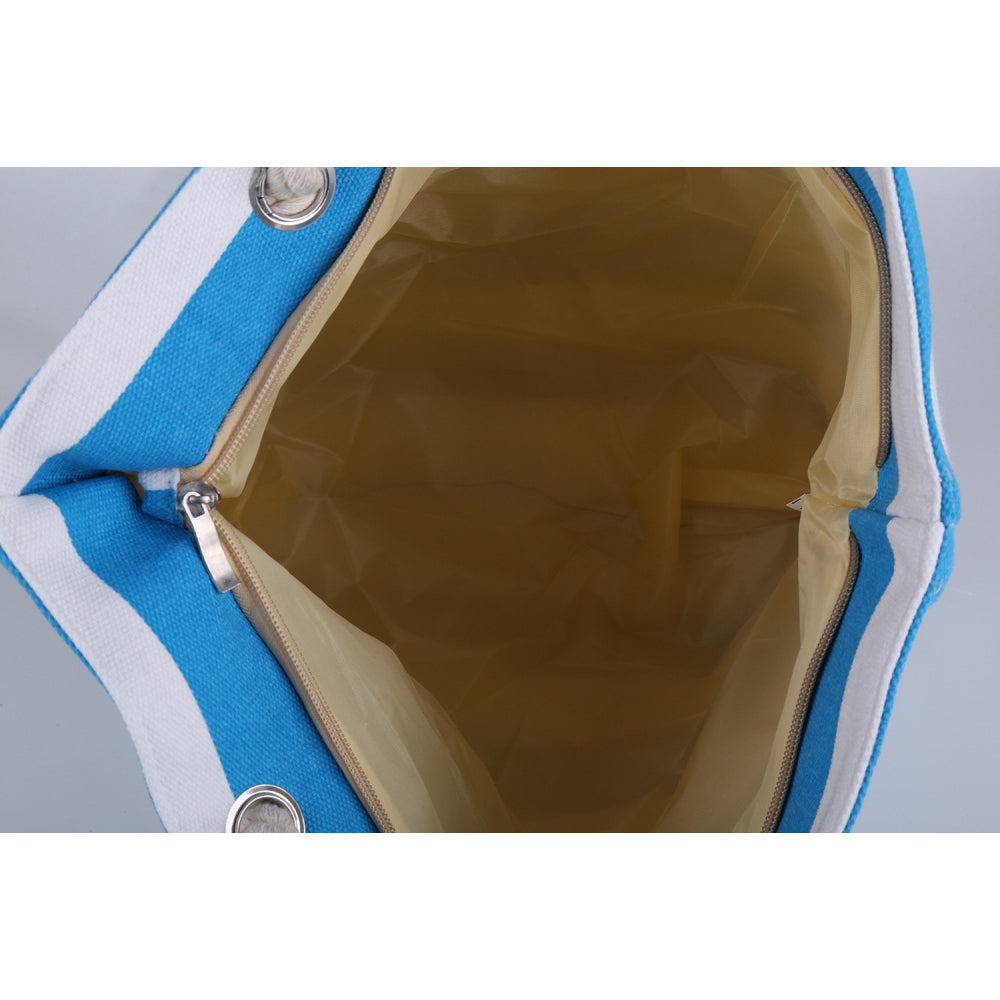 Large Canvas Striped Beach Tote Bag