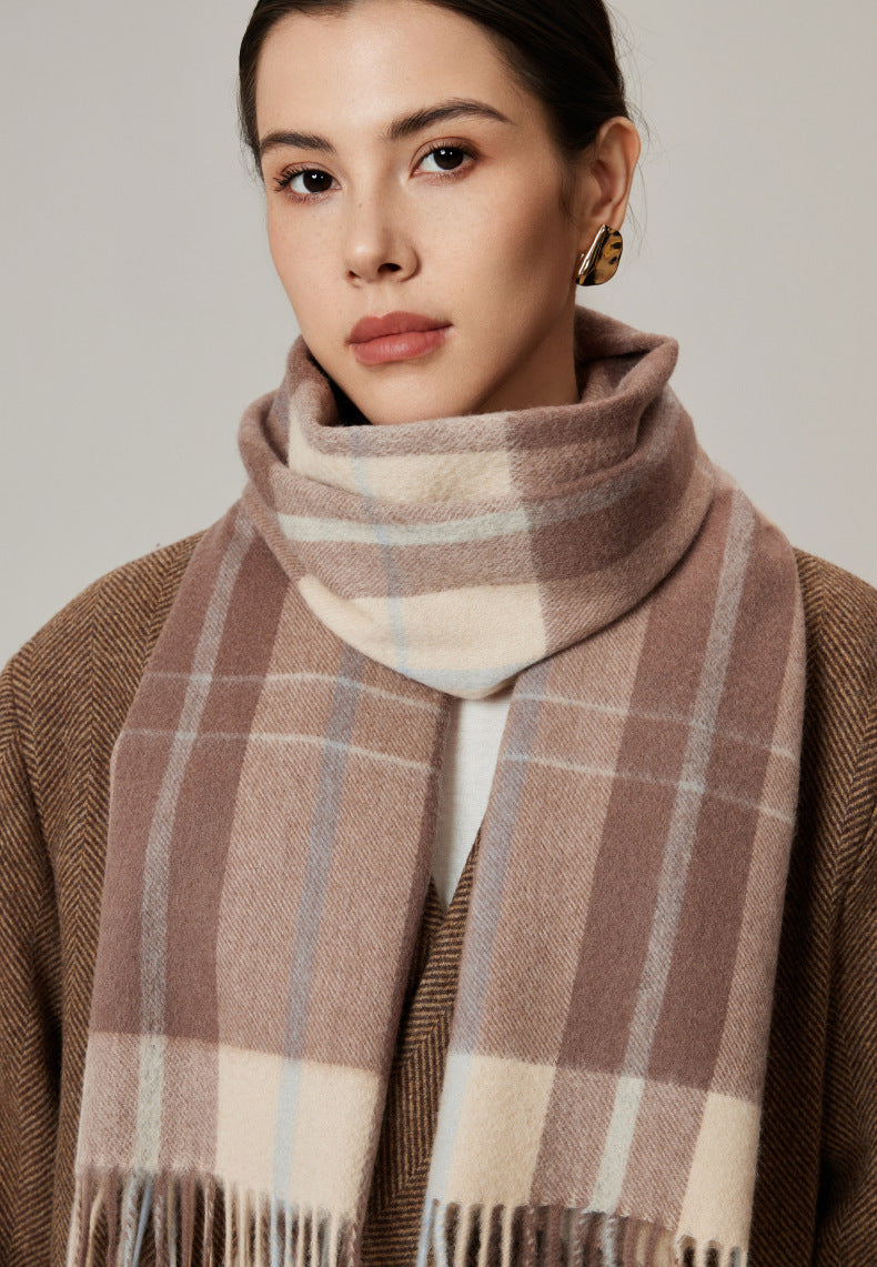 Classic Plaid Cashmere Scarf - Ash pink grid