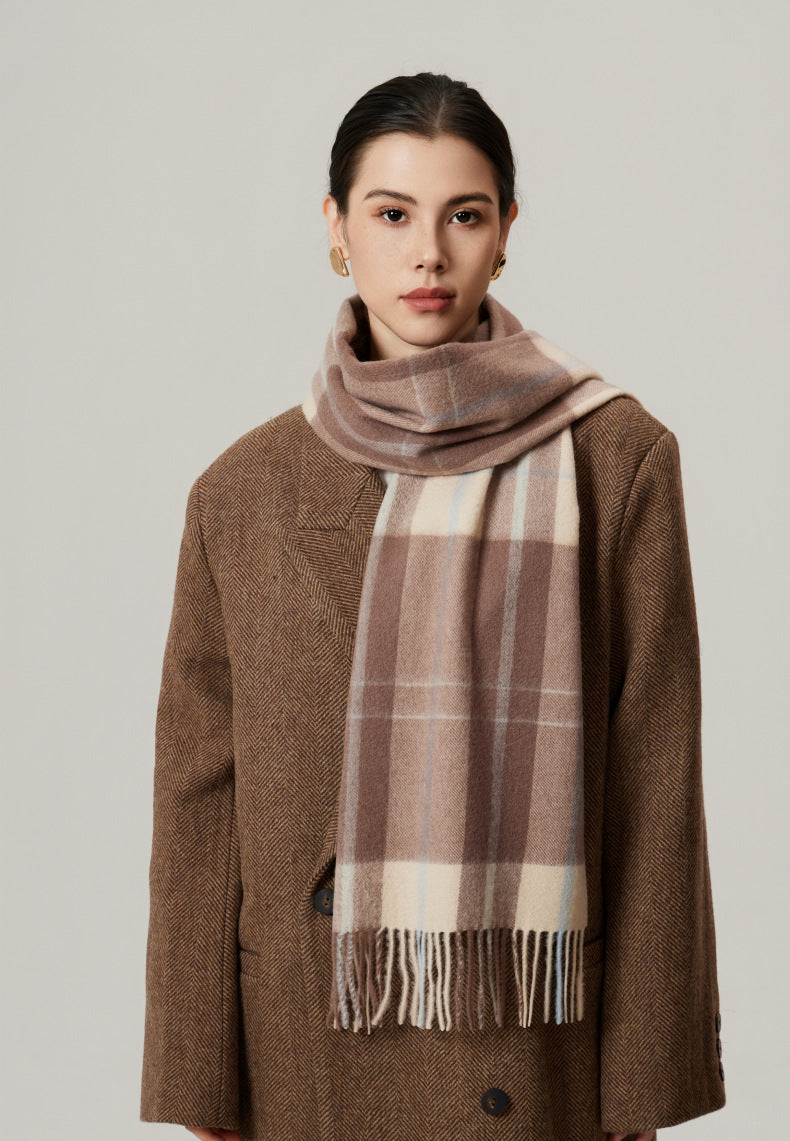 Classic Plaid Cashmere Scarf - Ash pink grid