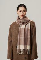 Classic Plaid Cashmere Scarf - Ash pink grid