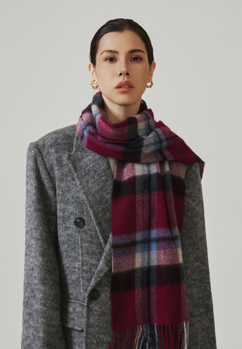 Classic Plaid Cashmere Scarf - Ash pink grid