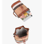 Checkered Canvas & Leather Bucket Bag