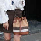 Checkered Canvas & Leather Bucket Bag