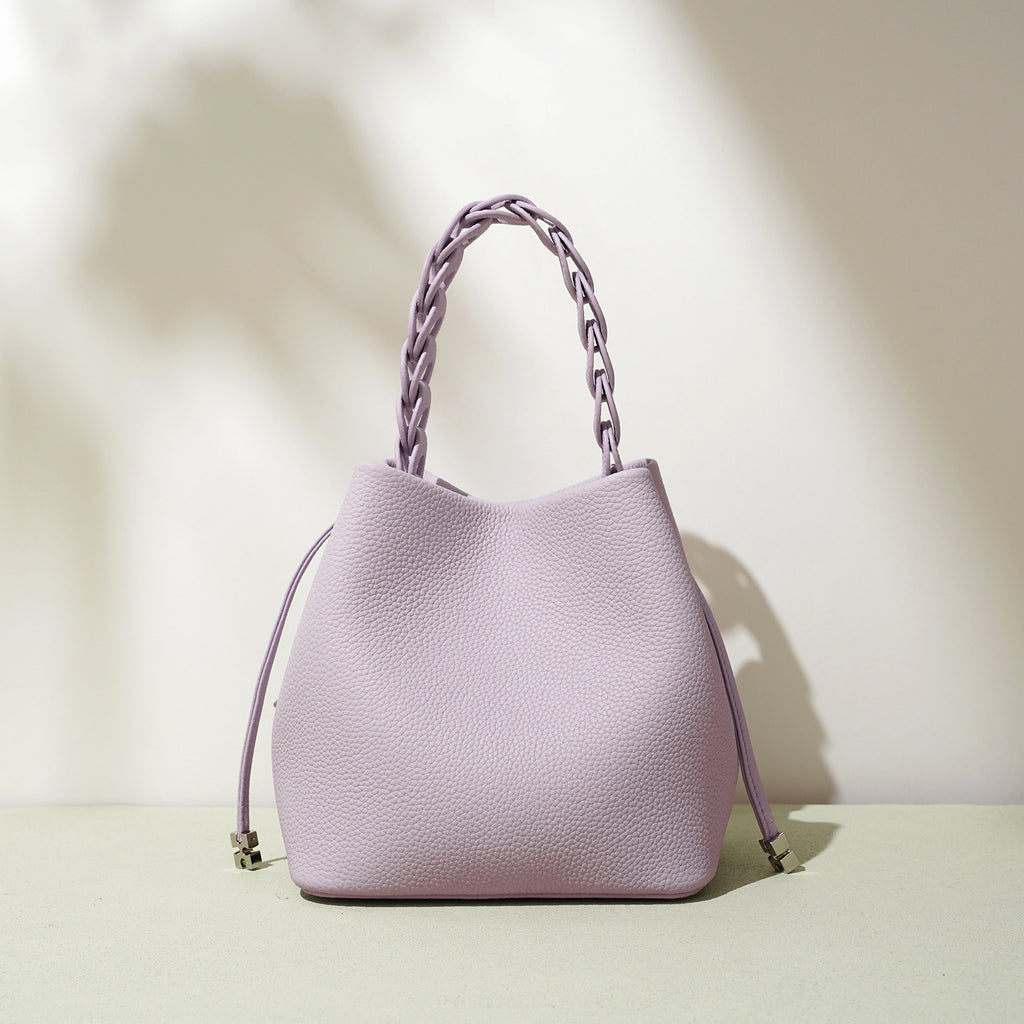 Textured Cowhide Shoulder Crossbody Bucket Bag