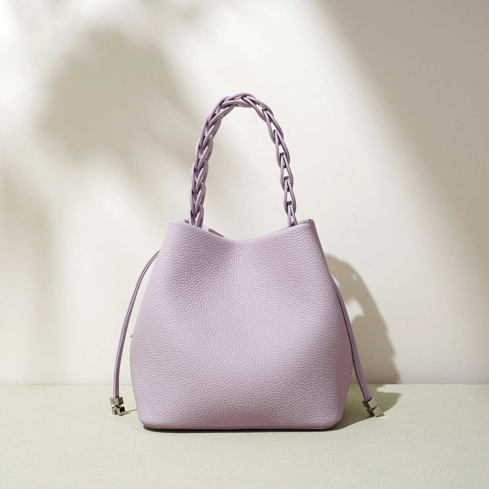 Textured Cowhide Shoulder Crossbody Bucket Bag