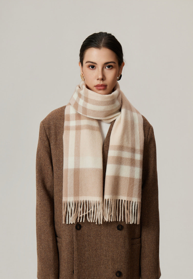 Classic Plaid Cashmere Scarf - Ash pink grid