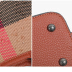 Classic Checkered Canvas & Leather Bucket Bag