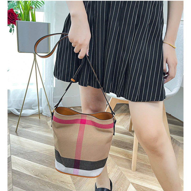 Plaid Crossbody Shoulder Bucket Bag
