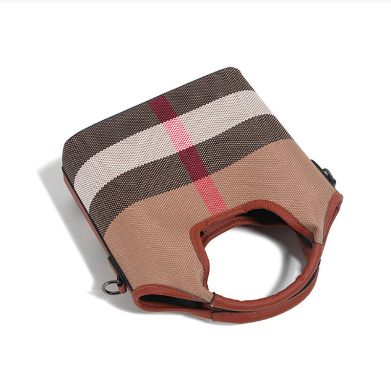Classic Checkered Canvas & Leather Bucket Bag