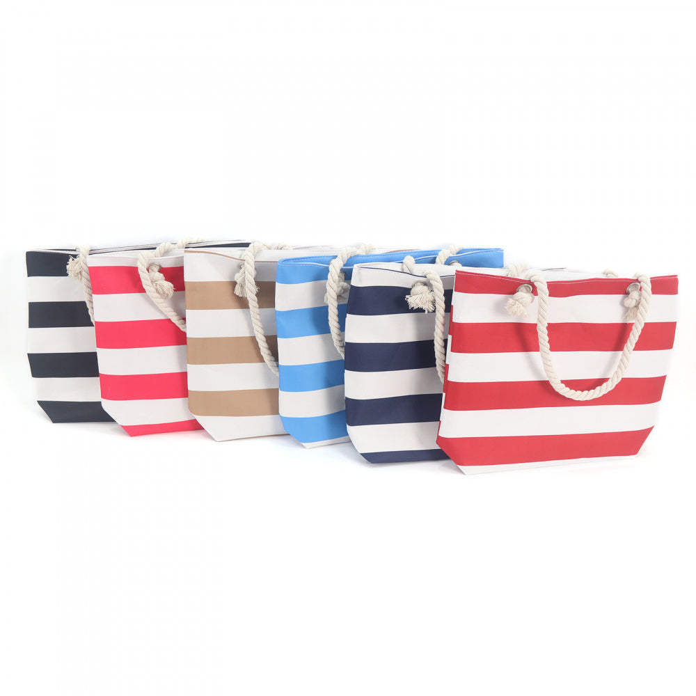 Large Canvas Striped Beach Tote Bag