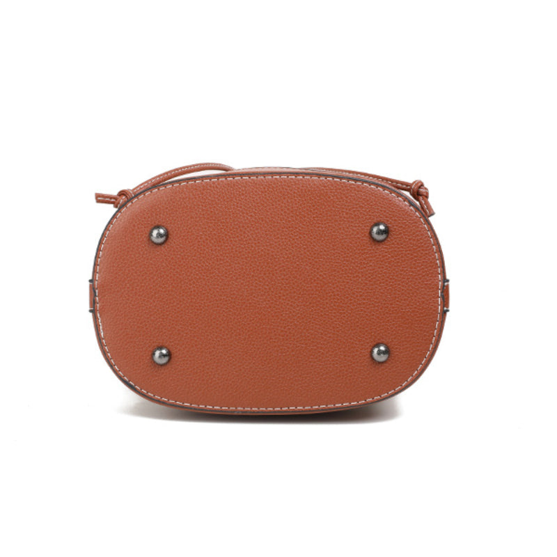 Checkered Canvas & Leather Bucket Bag