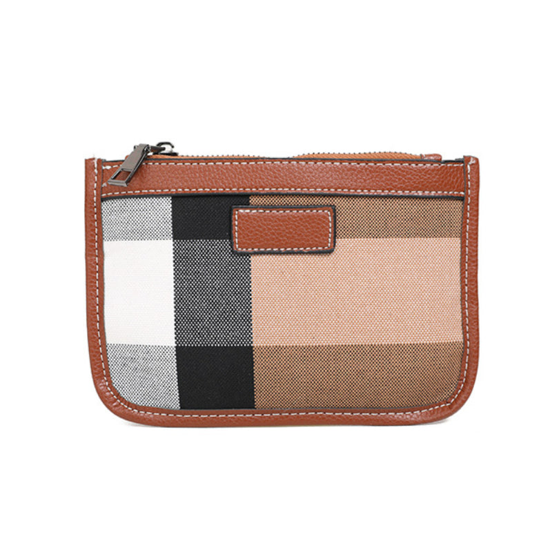 Checkered Canvas & Leather Bucket Bag