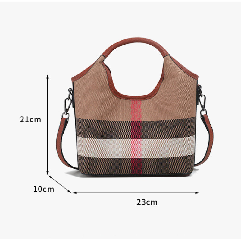Classic Checkered Canvas & Leather Bucket Bag