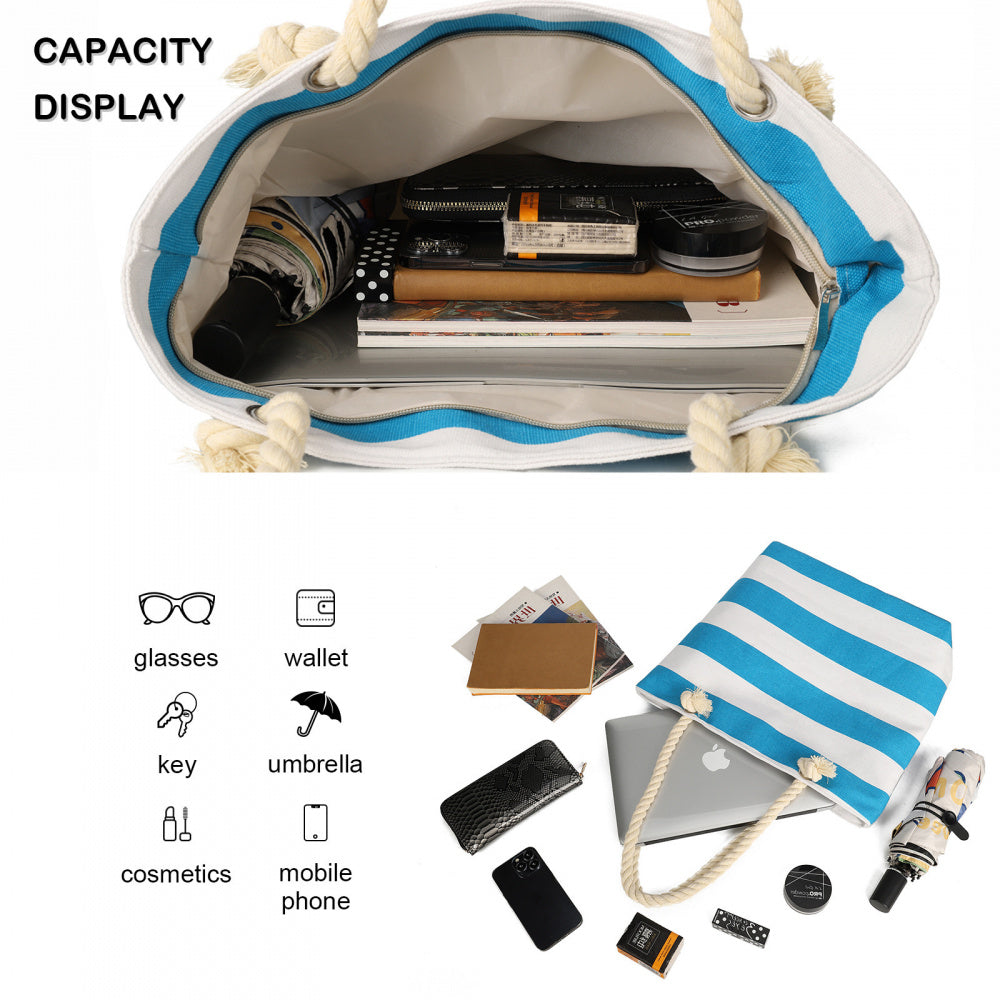 Large Canvas Striped Beach Tote Bag