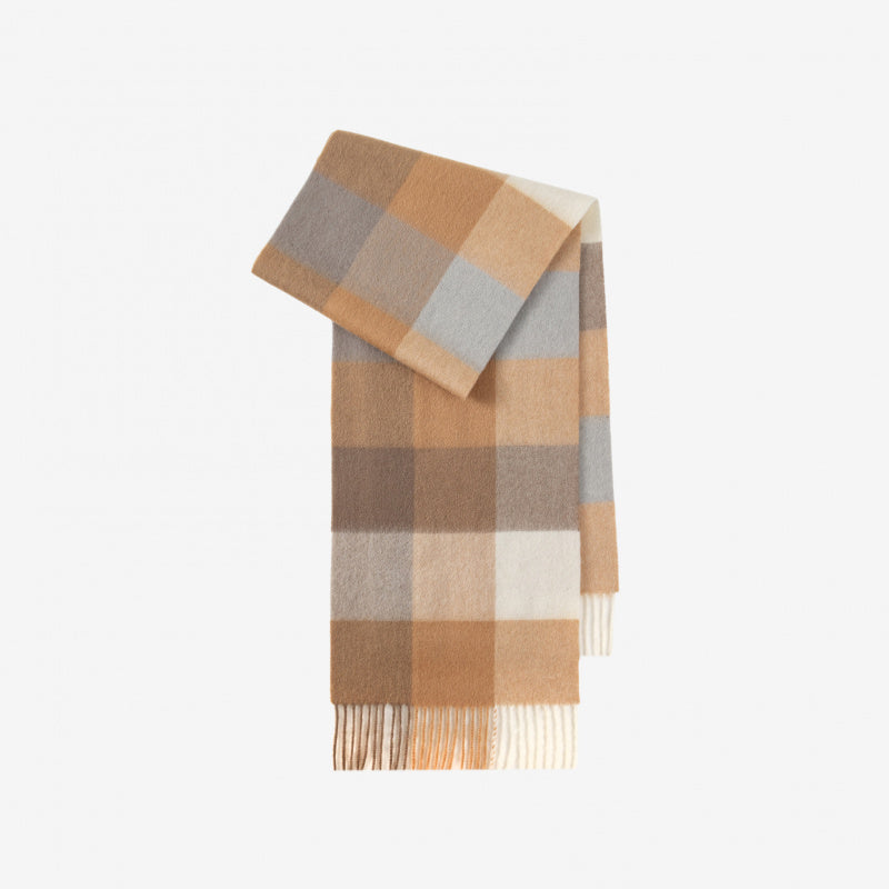 Classic Plaid Cashmere Scarf - Ash pink grid