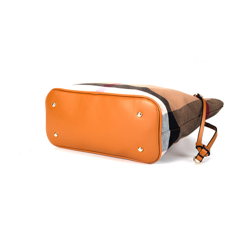 Classic Checkered Canvas & Leather Tote Bag