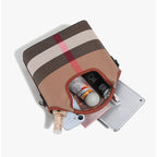 Classic Checkered Canvas & Leather Bucket Bag