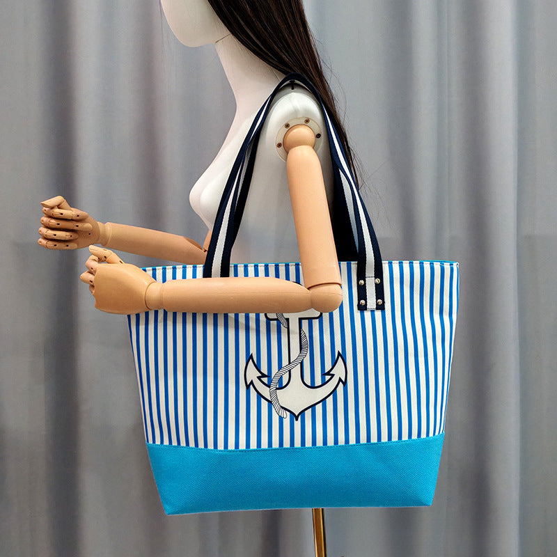 Large Nautical Canvas Beach Tote Bag