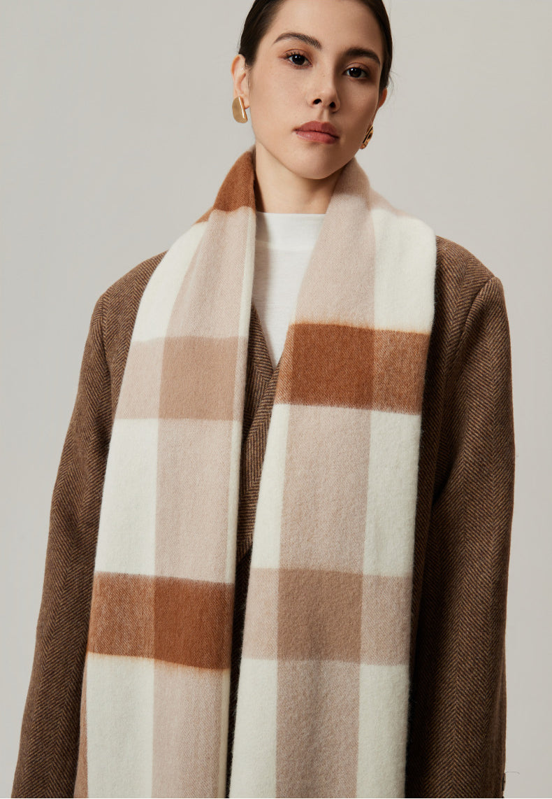 Classic Plaid Cashmere Scarf - Ash pink grid