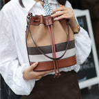 Checkered Canvas & Leather Bucket Bag