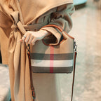 Classic Checkered Canvas & Leather Bucket Bag