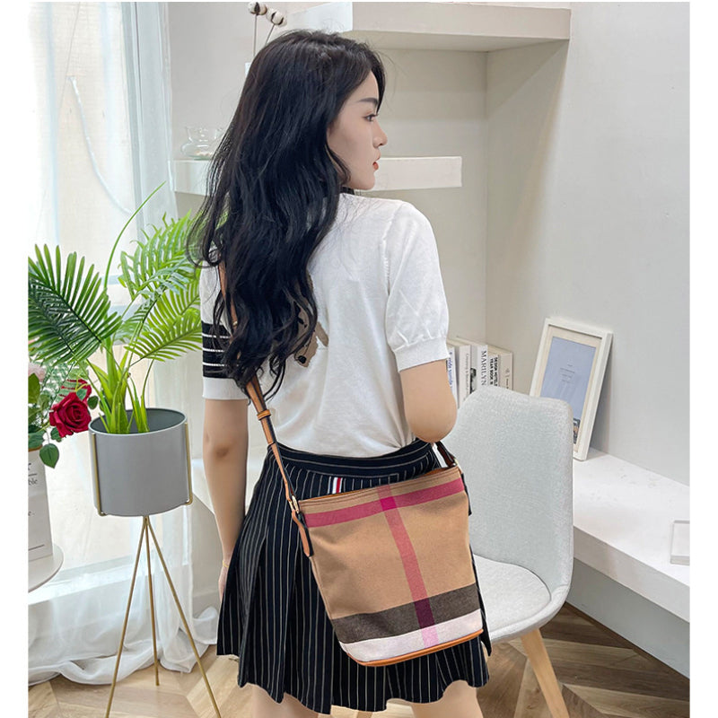 Plaid Crossbody Shoulder Bucket Bag