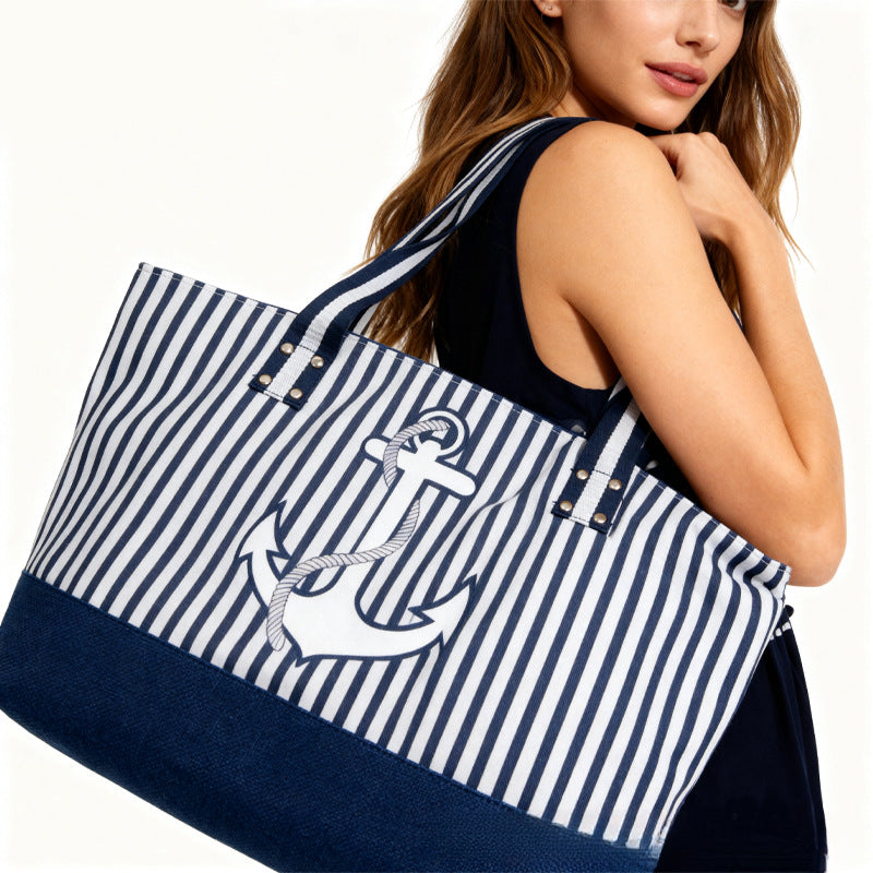 Large Nautical Canvas Beach Tote Bag