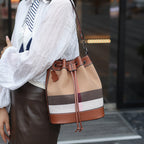 Checkered Canvas & Leather Bucket Bag