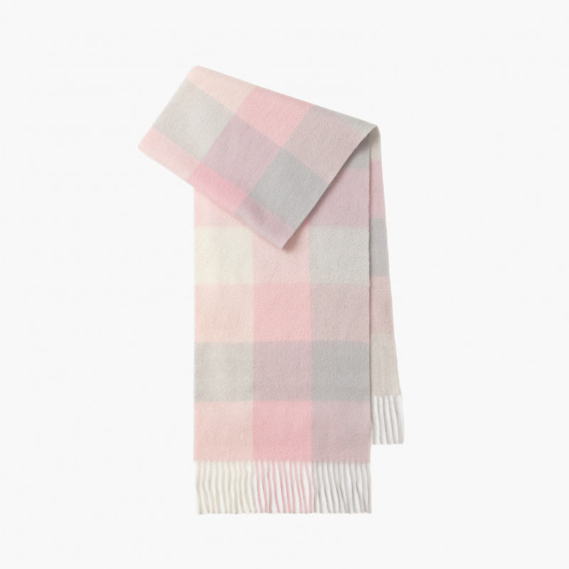 Classic Plaid Cashmere Scarf - Ash pink grid