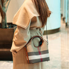 Classic Checkered Canvas & Leather Bucket Bag