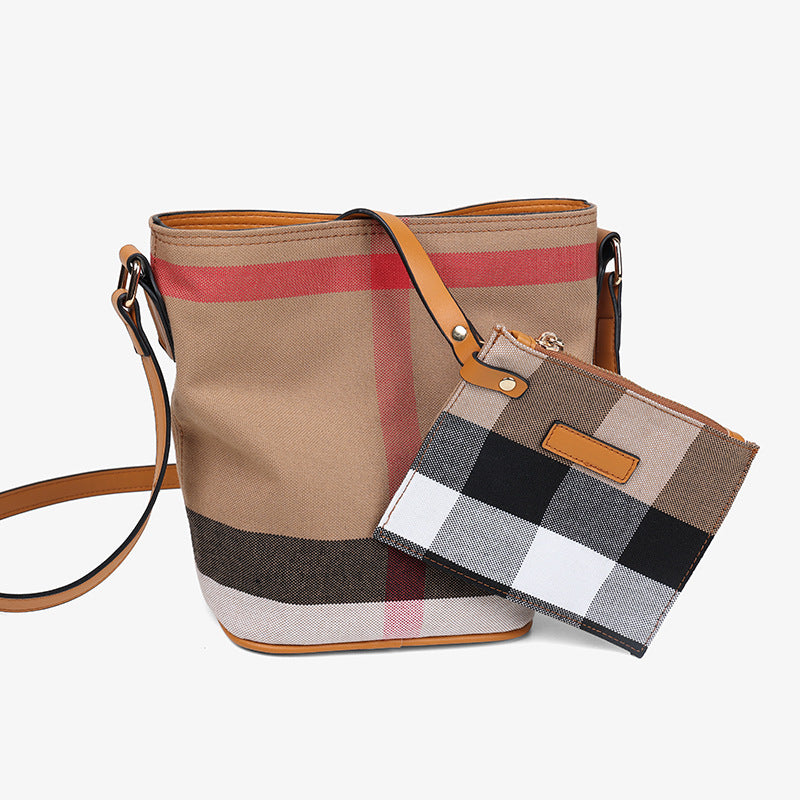 Plaid Crossbody Shoulder Bucket Bag