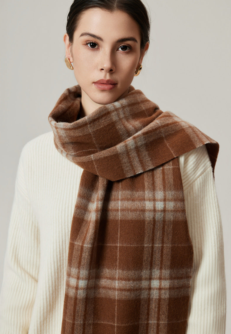 Classic Plaid Cashmere Scarf - Ash pink grid