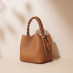Textured Cowhide Shoulder Crossbody Bucket Bag